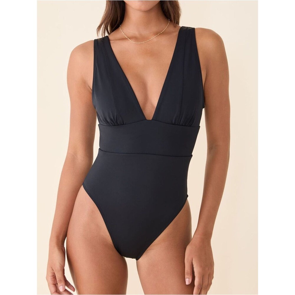 Andie Mykonos One Piece Swimsuit Size XL Black Plunge Wireless Tummy Control